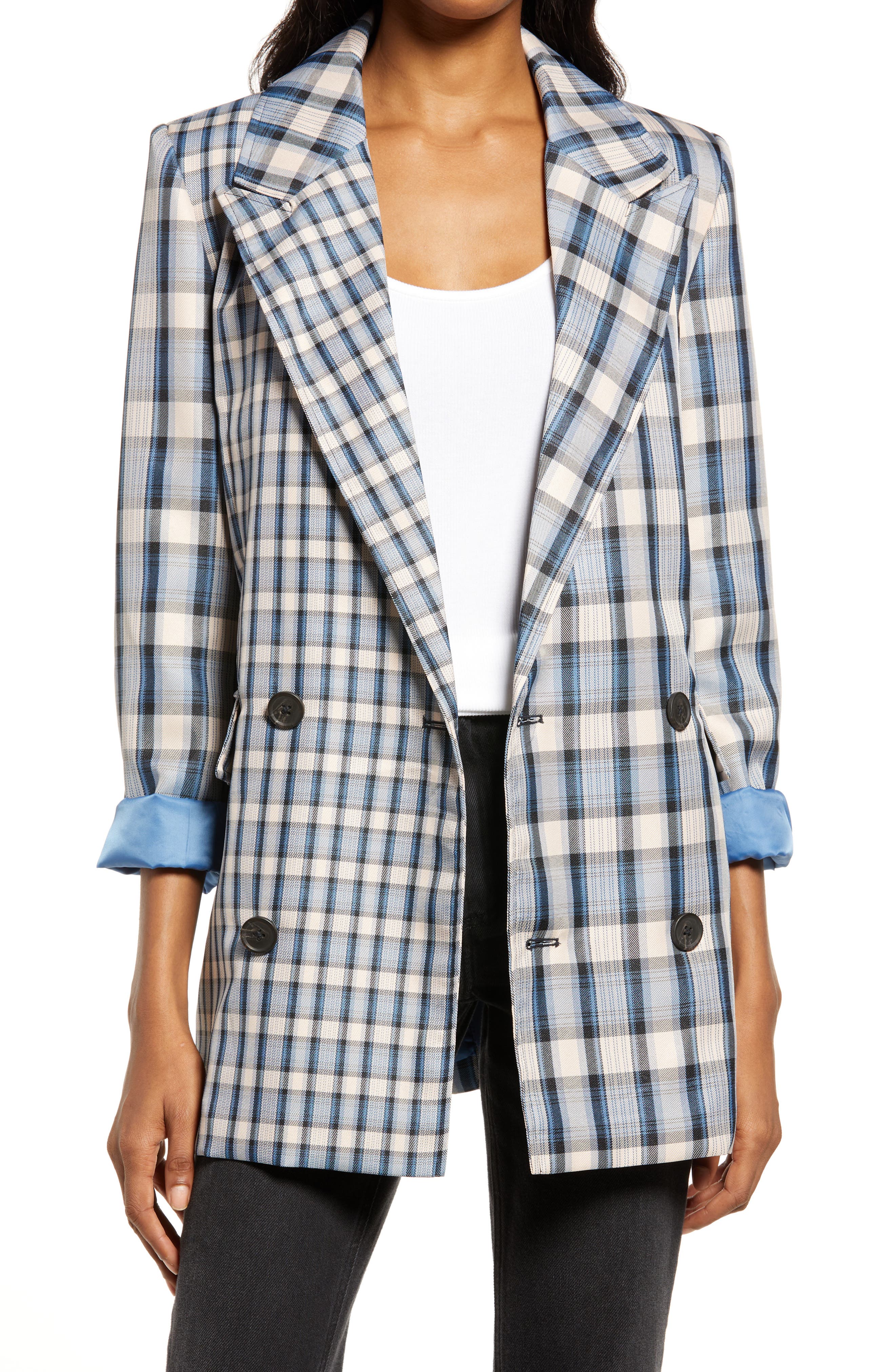 Lady Check Plaid Tartan Long Sleeve Blazer Jacket Tweed Duster Outwear Tops